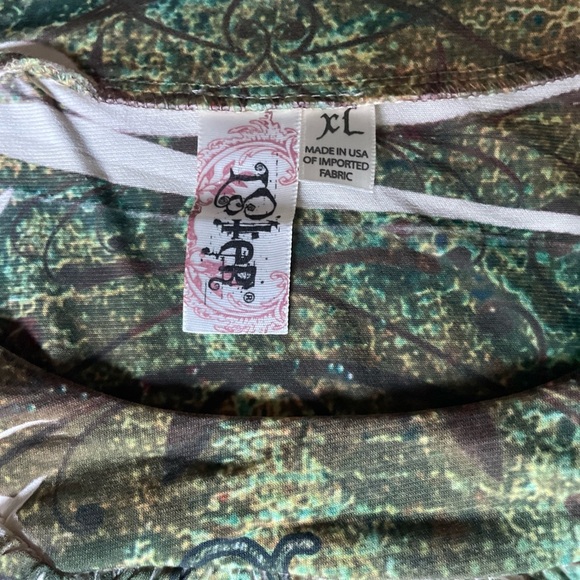 L8ter Blouse Top Women’s XL Green Blue Floral USA Made Whimsy Bikercore EUC - Picture 5 of 9